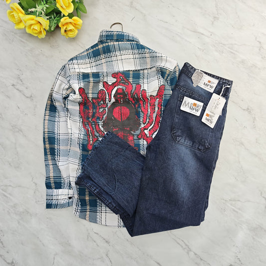 2 in 1 combo MFW back printed baggy shirts + mom fit jeans pant combo buy @600 rs only