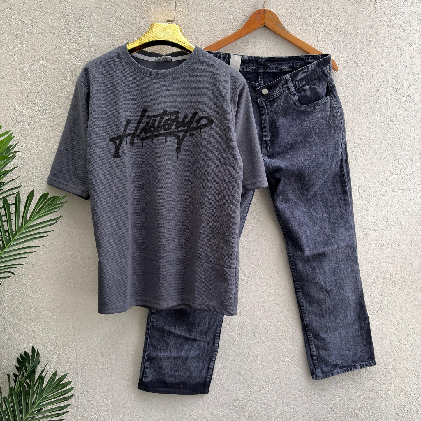 2 in 1 combo Drop shoulder tshirt + Wide leg baggy jeans pant buy @499 only