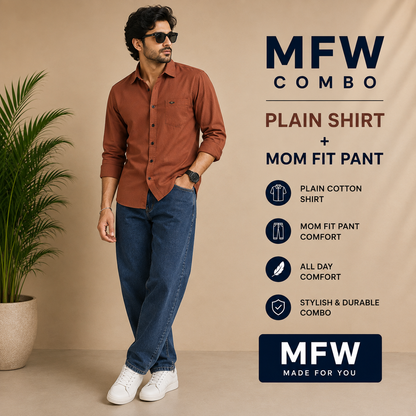 2 in 1 combo MFW plain shirts + mom fit pant buy @600 rs only