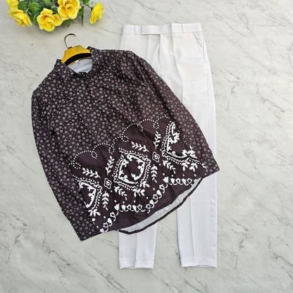 2 in 1 combo viscose bottom printed shirts + shining poli fit pant combo buy @600 rs only