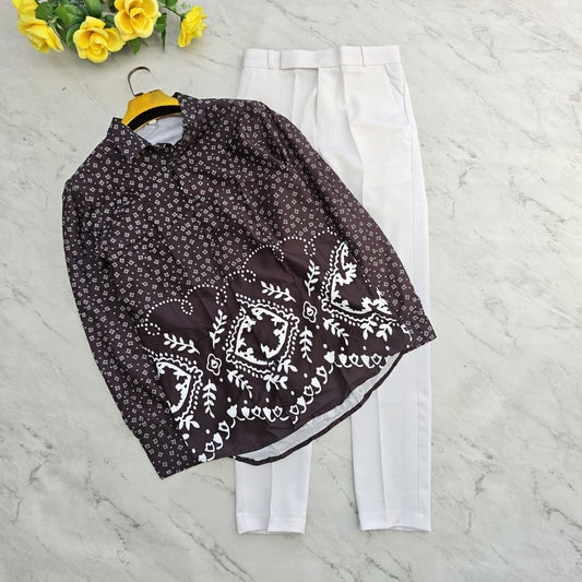 2 in 1 combo viscose bottom printed shirts + shining poli fit pant combo buy @600 rs only