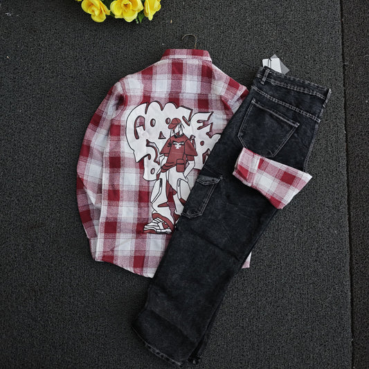 2 in 1 combo double pocket back Printed shirts + 6 pocket mom fit jeans combo buy @600 rs only