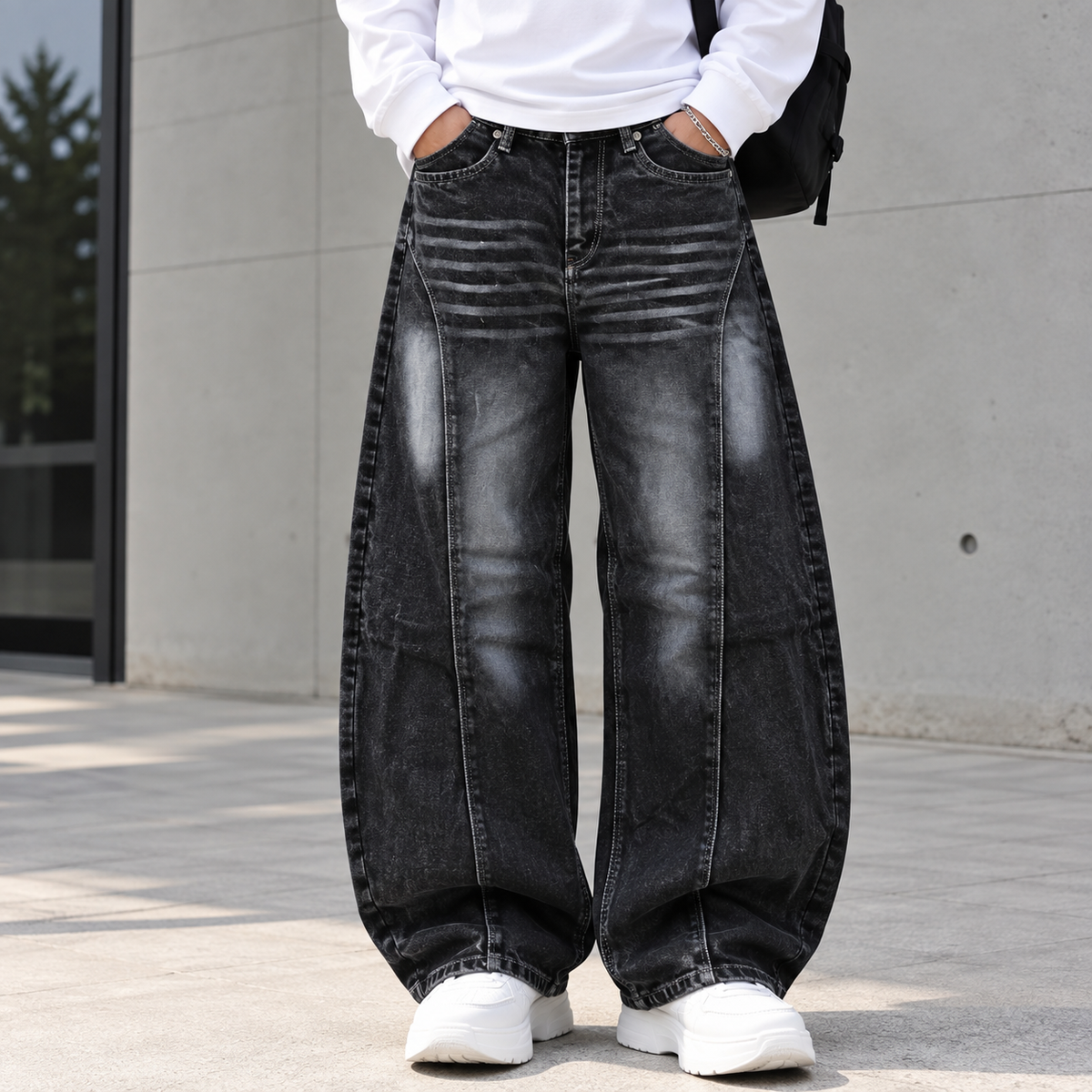 MFW whisker type barrel fit jeans pants buy @450 rs only [Black]
