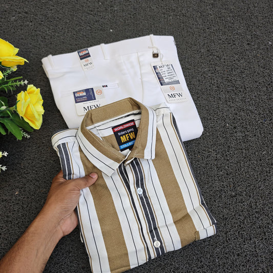 2 in 1 combo stripes shirts + penut fabric polo fit pants combo buy @500 rs only