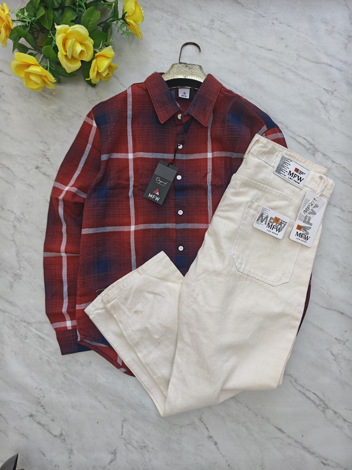 2 in 1 combo MFW checked shirts + mom fit pants buy @600 rs only