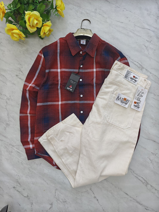 2 in 1 combo MFW checked shirts + mom fit pants buy @600 rs only