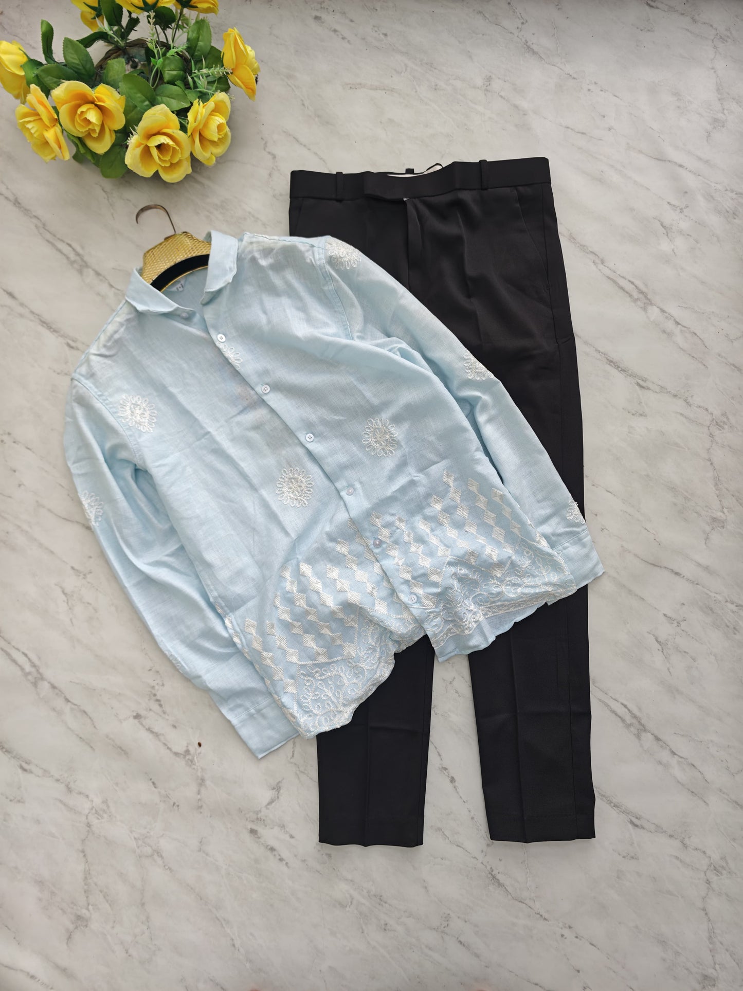 2 in 1 combo lenin bottom embroidery shirts + Twill fabric polo fit pants combo buy @600 rs only