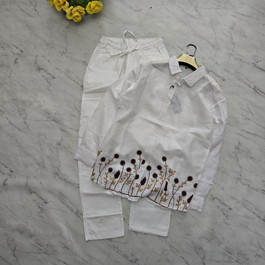 2 in 1 combo Lenin bottom embroidery shirts+ Lenin relax fit pants combo buy @600 rs only