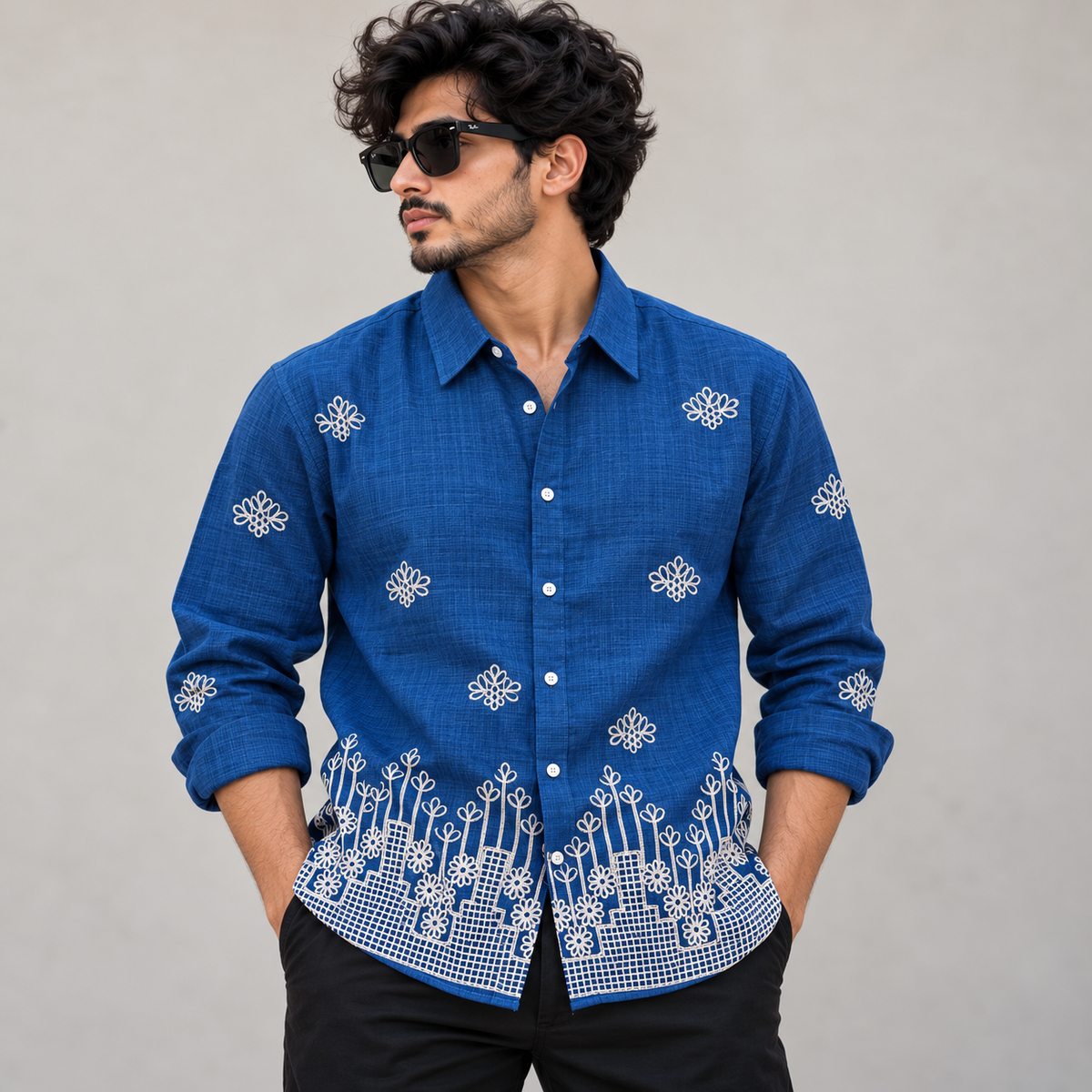 Men's Full sleeve lenin  Bottom Embroidery Shirts single pcs @350 and Buy 3 pc combo @999