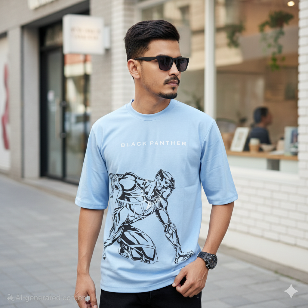 Black panther droup shoulder Tshirt 1 pc @199 and 3 pcs @ 499(Blue Color)