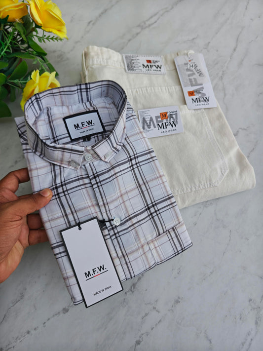2 in 1 combo MFW checked shirts + plain mom fit jeans pant combo buy@600 rs only