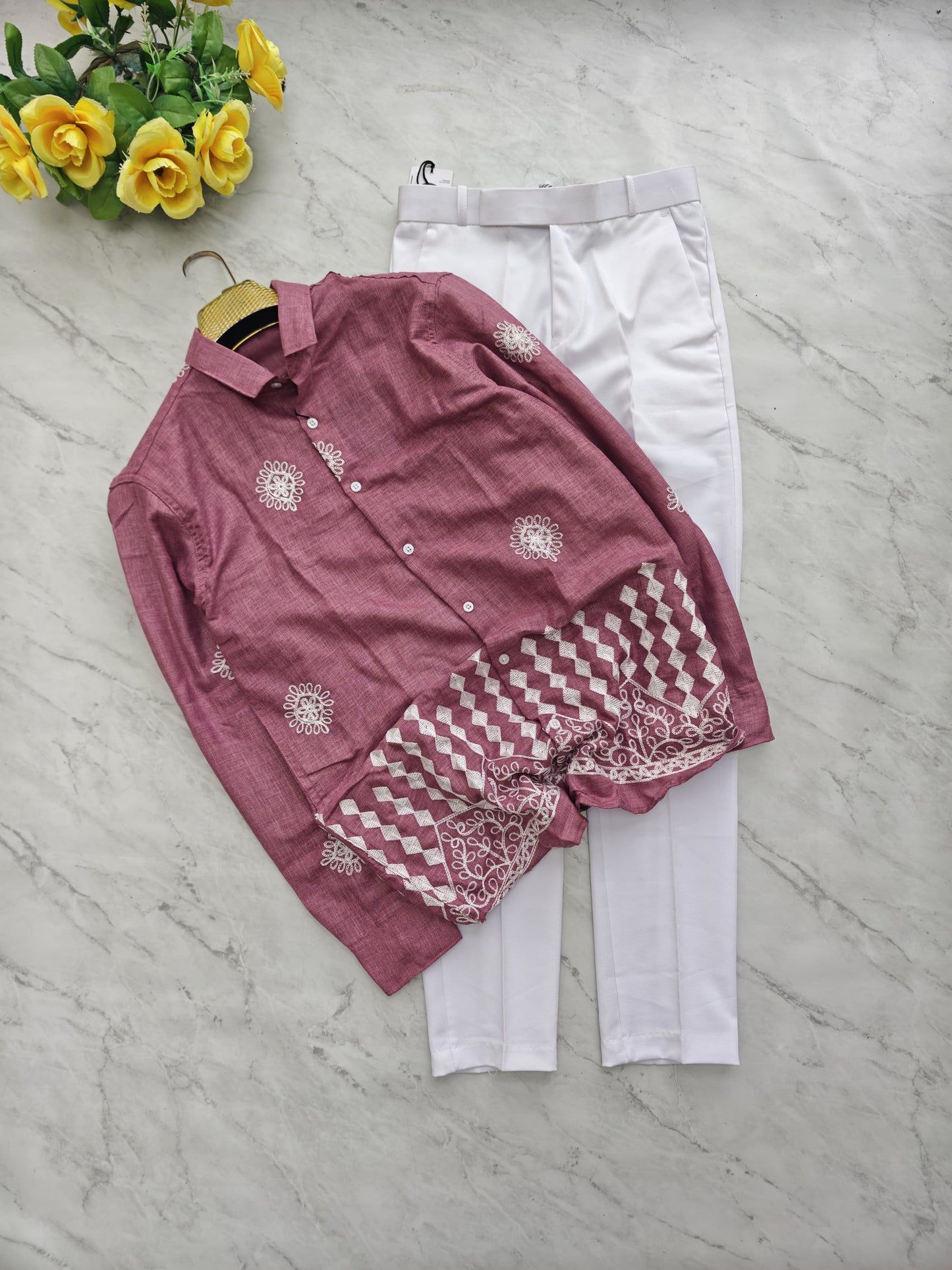 2 in 1 combo lenin bottom embroidery shirts + Twill fabric polo fit pants combo buy @600 rs only