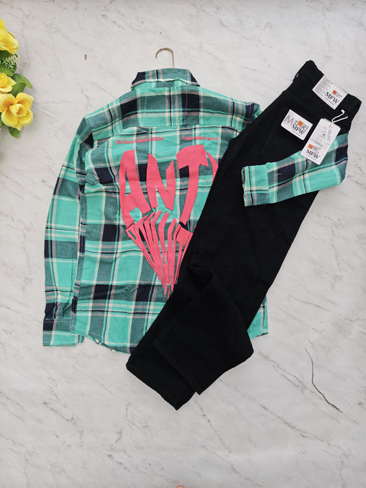 2 in 1 combo back printed shirts + mom fit pants buy@600 rs
