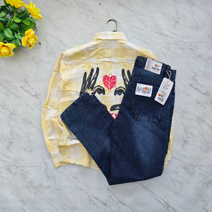 2 in 1 combo MFW back printed baggy shirts + mom fit jeans pant combo buy @600 rs only