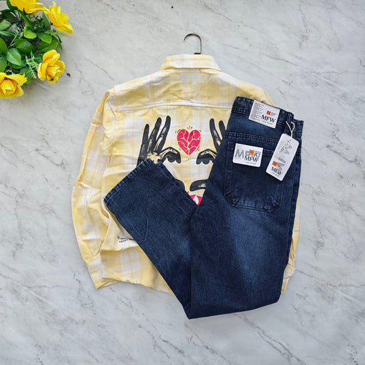 2 in 1 combo MFW back printed baggy shirts + mom fit jeans pant combo buy @600 rs only