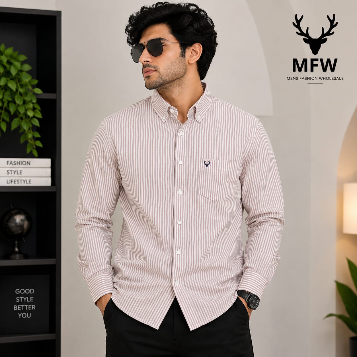 MFW Boxy type oxford stripes shirts Single pcs @299 and Buy 4 pcs combo @999 (peach)