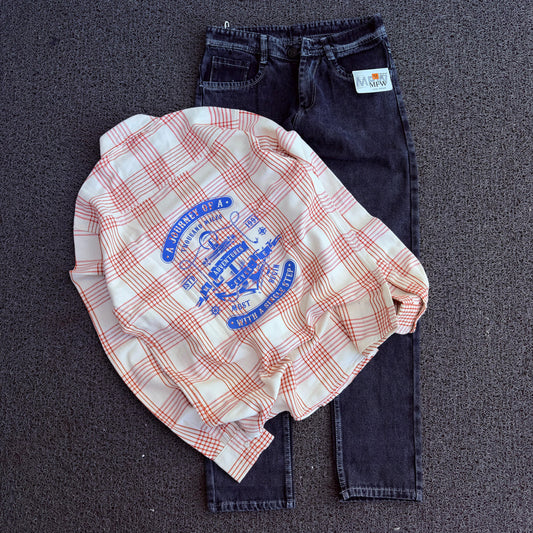 2 in 1 combo back print shirts+ plain mom fit jeans combo buy @500 rs only( Pant color blue shade)