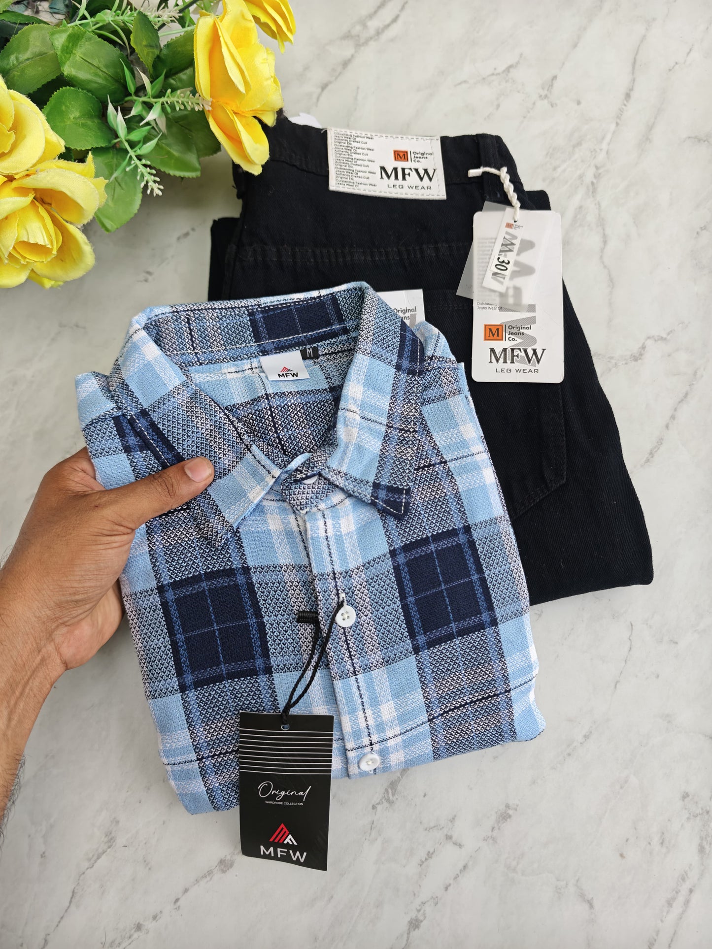 2 in 1 combo Checked shirts + mom fit jeans pant buy @600 rs only