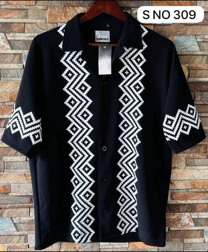 Cuban Collar Oversize Drop Shoulder Polo Designer printed Shirts buy @249