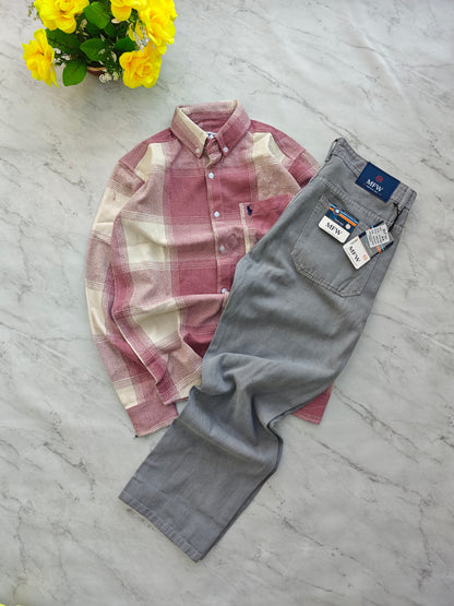 2 in 1 Combo MFW viral checked shirts + mom fit jeans pant buy @600 rs only