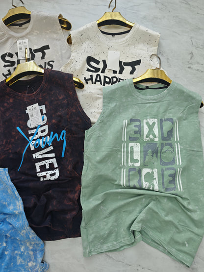 Random design Acid wash Tank top sleeveless tshirt buy @150 rs only
