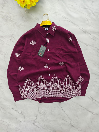 Men's Full sleeve lenin  Bottom Embroidery Shirts single pcs @350 and Buy 3 pc combo @999