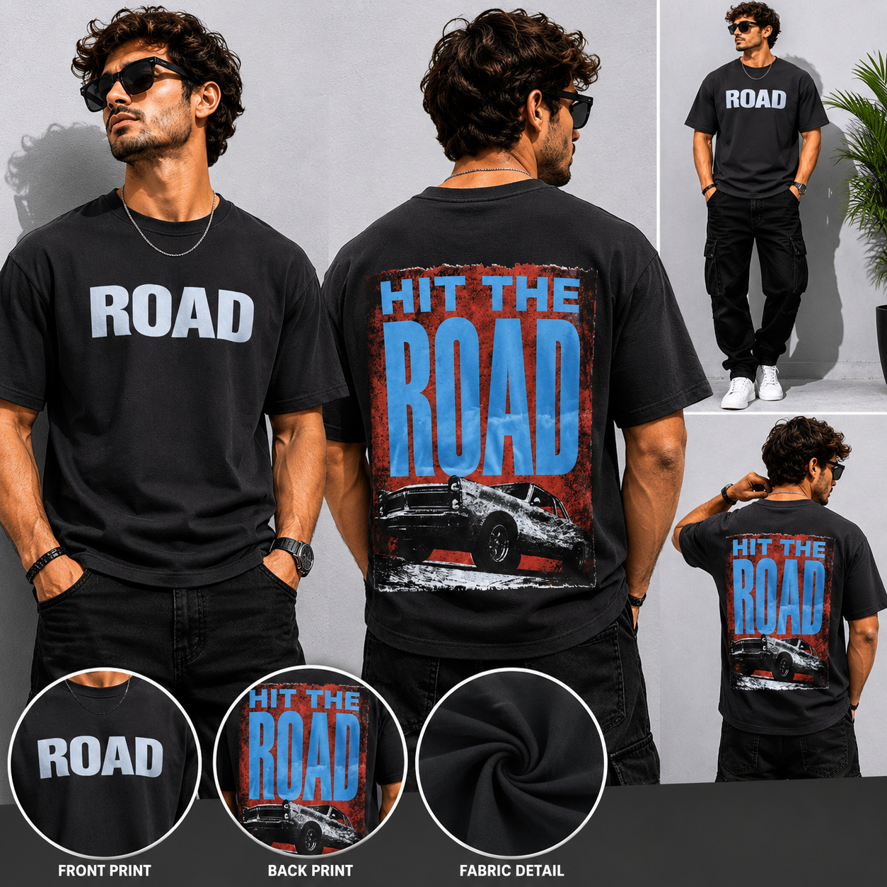Round neck Front and back print drop shoulder Tshirt 1 pc @199 and 3 pcs @ 499