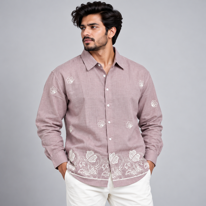 Men's Full sleeve lenin  Bottom Embroidery Shirts single pcs @350 and Buy 3 pc combo @999[D2]