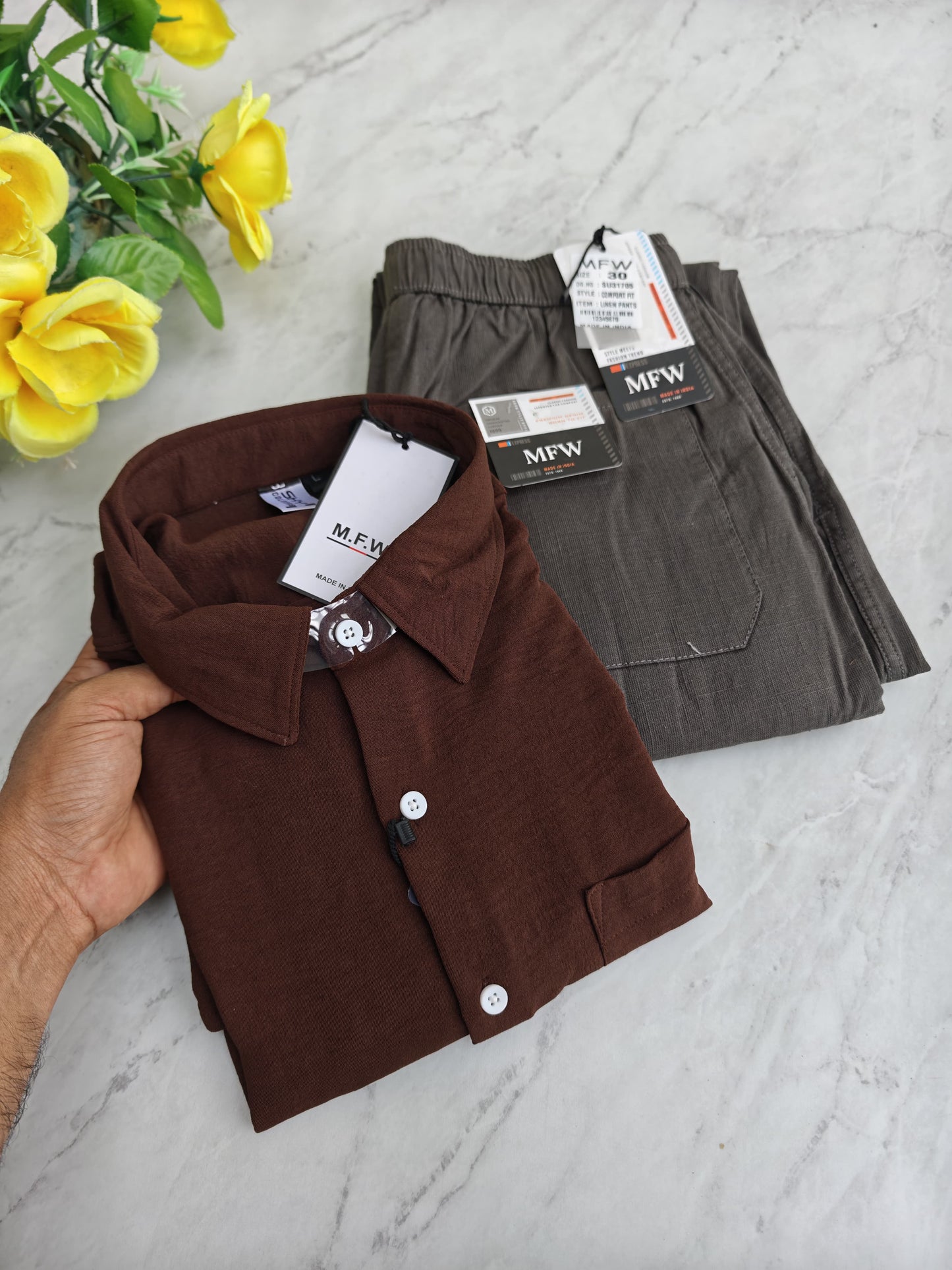 MFW Crush Linen Shirt + Relax Fit Linen Pant Combo @ ₹600 | Men's 2-in-1 Combo Online