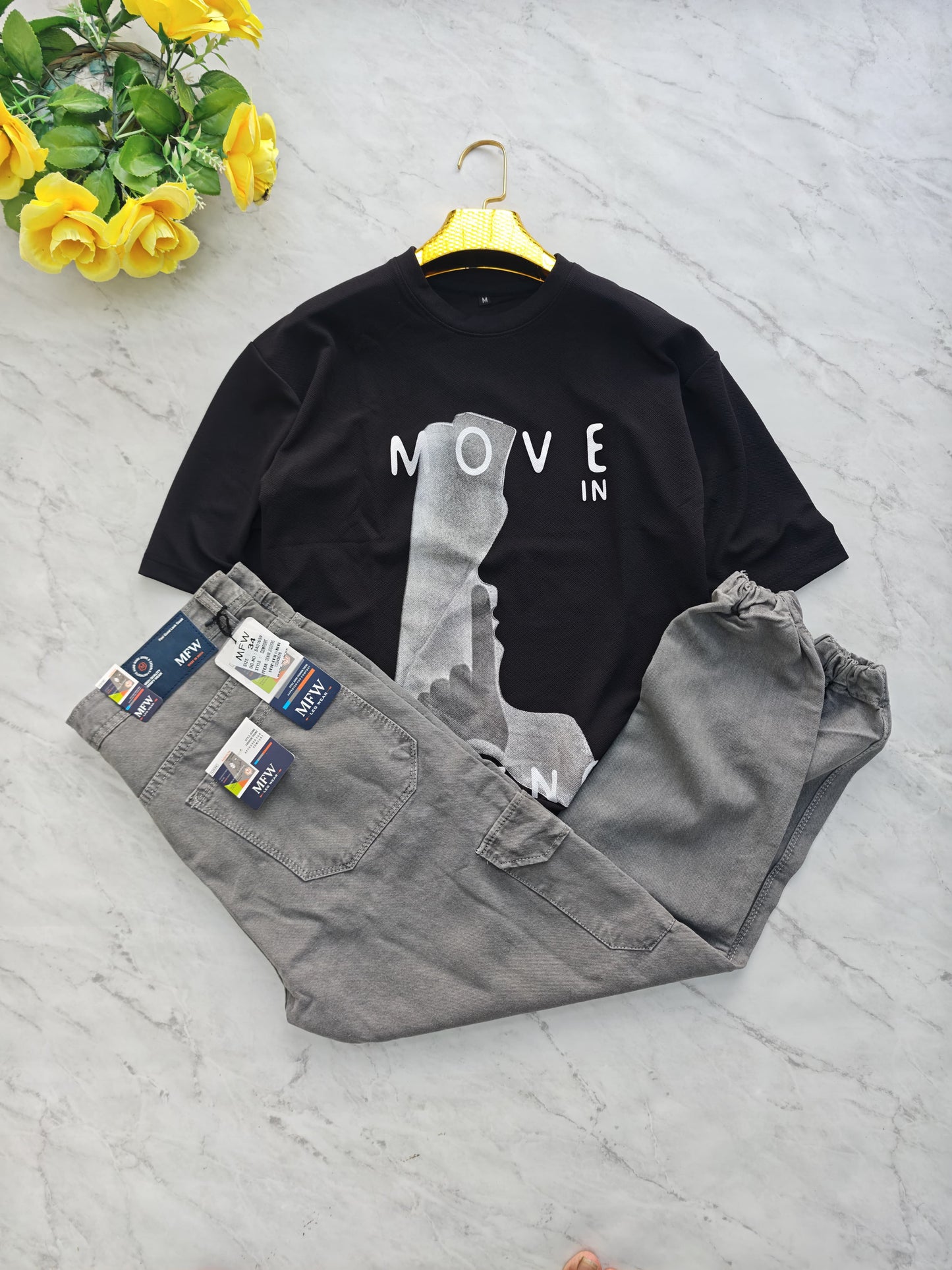 2 in 1 combo drop shoulder tshirt + denim joggers buy @600 rs only