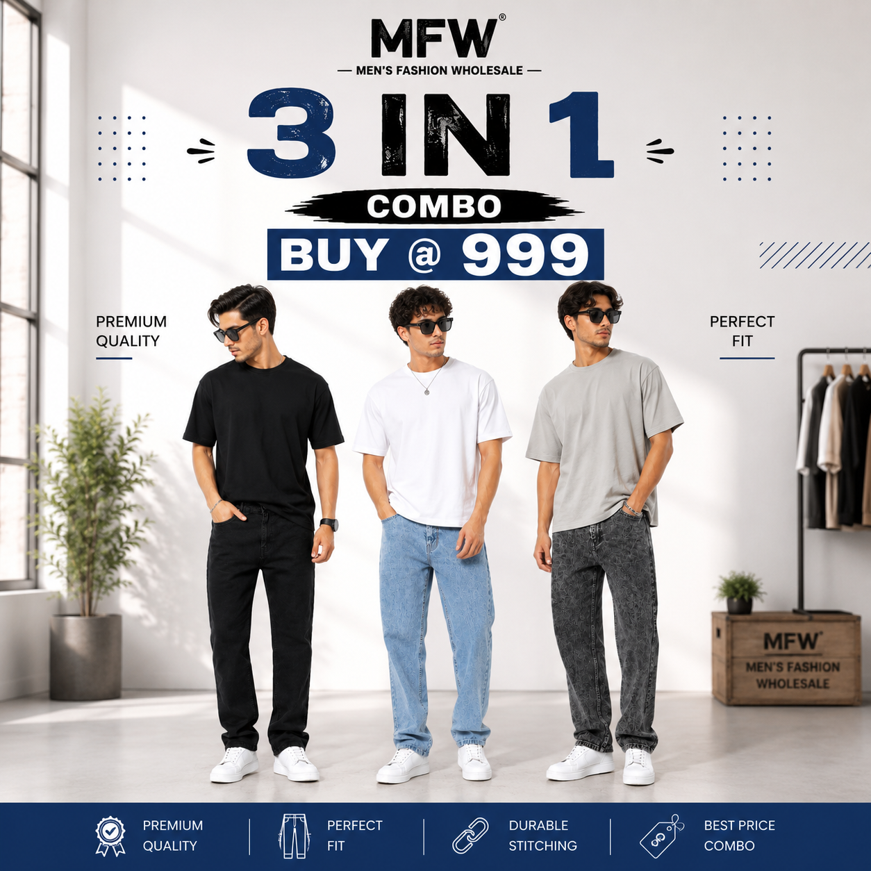 3 in 1 combo plain mom fit jeans pants  combo buy @999 rs only