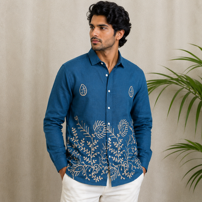 Men's full sleeve Lenin bottom embroidery shirt single pcs @350 and Buy 3 pc combo @999