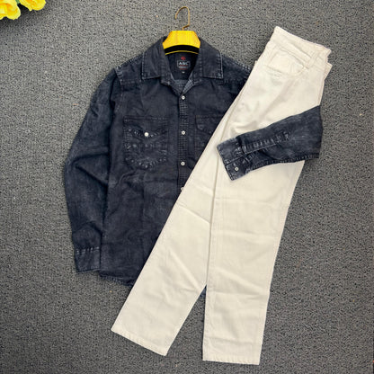2 in 1 combo Double pocket denim shirts + plain mom fit jeans buy combo @600