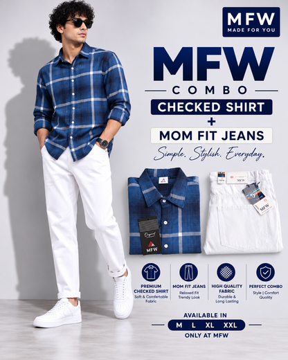2 in 1 combo MFW checked shirts + mom fit jeans pant buy @600 rs only