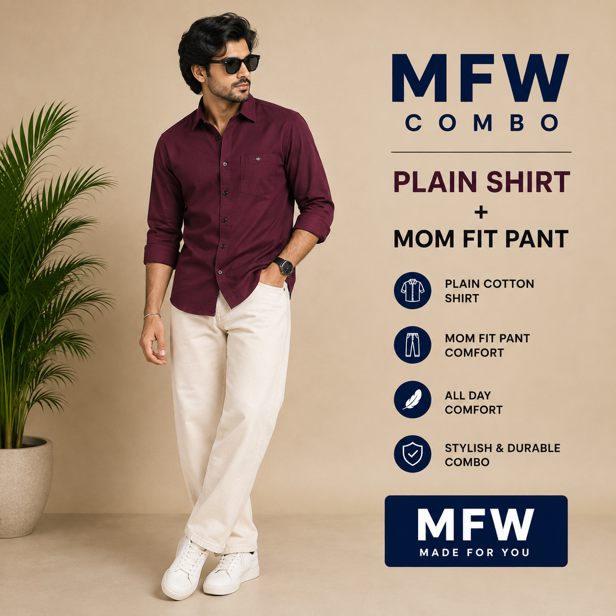 2 in 1 combo MFW plain shirts + mom fit pant buy @600 rs only