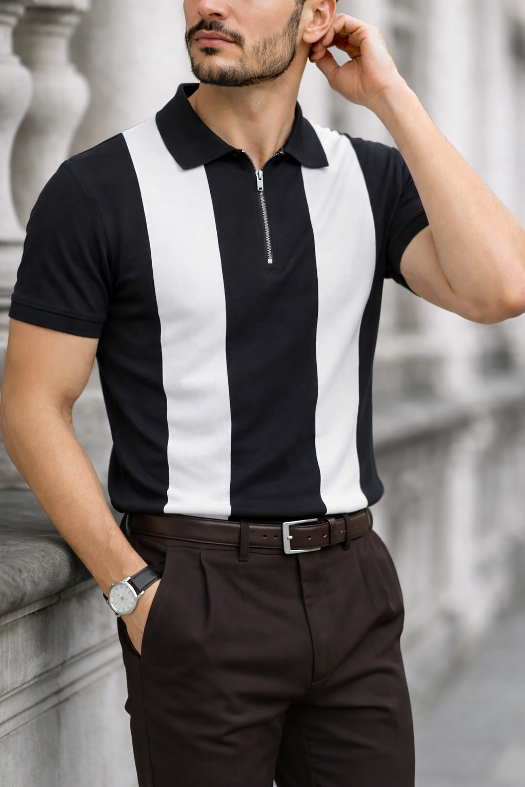 Men's korean Collar  old money Zipper Half sleeve Tshirt 1 pc @199 and 3 pcs @ 499(Black)