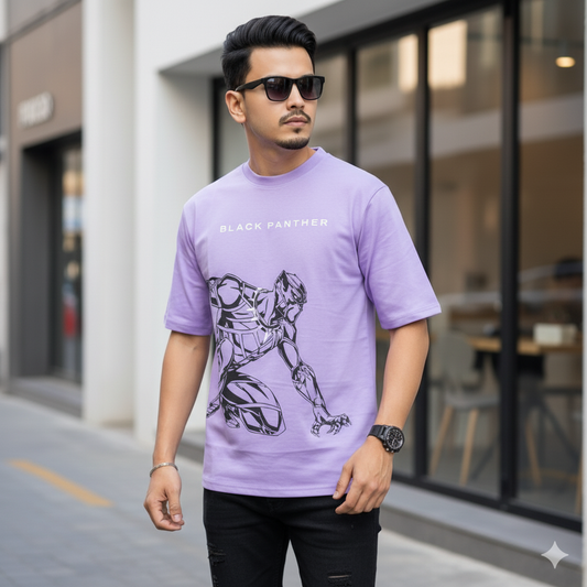 Black panther droup shoulder Tshirt 1 pc @199 and 3 pcs @ 499(Lavender Color)