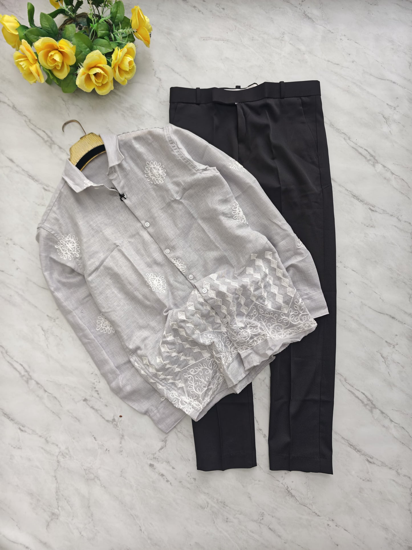2 in 1 combo lenin bottom embroidery shirts + Twill fabric polo fit pants combo buy @600 rs only