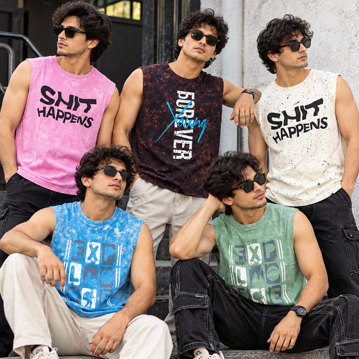 Random design Acid wash Tank top sleeveless tshirt buy @150 rs only