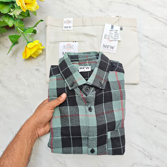2 in 1 combo MFW flannel shirts + lenin polo fit pant combo buy @600 rs only