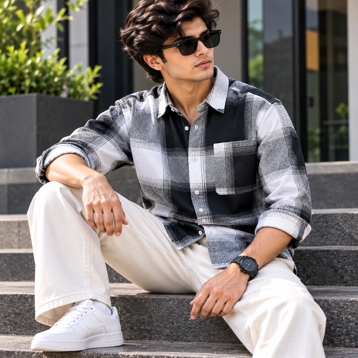 MFW baggy type Viral checked full sleeve shirts Single pcs @299 and Buy 4 pcs combo @999 (Black) [New]