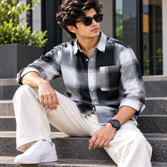 MFW baggy type Viral checked full sleeve shirts Single pcs @299 and Buy 4 pcs combo @999 (Black) [New]