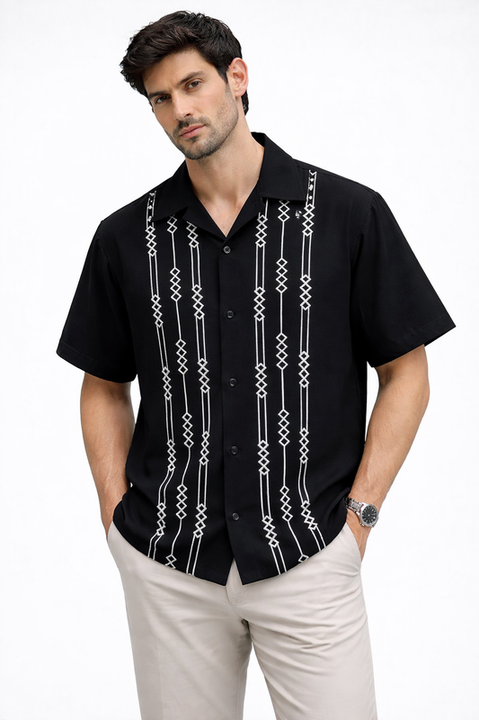 Cuban Collar Oversize Drop Shoulder Polo Designer Shirts buy @249(Black)