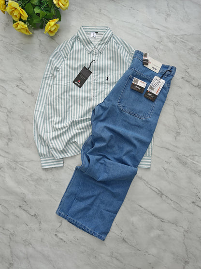 2 in 1 combo MFW stripes shirts + Semi baggy jeans pant buy @600 rs only