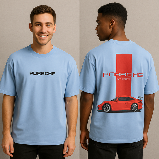 Porsche design Round neck Front and back Printed droup shoulder Tshirt 1 pc @199 and 3 pcs @ 499