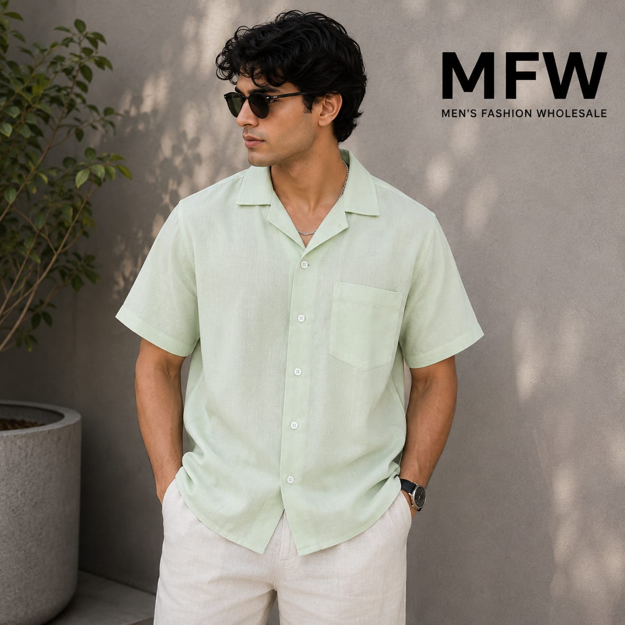 MFW  Lenin Cuban collar shirts buy 3 pcs @499 and 1 pcs @199 (LIGHT GREEN)