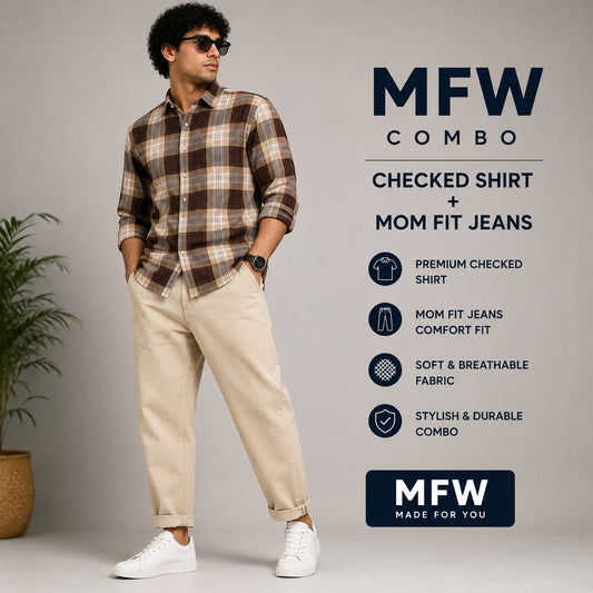 2 in 1 combo Checked shirts + mom fit jeans pant buy @600 rs only