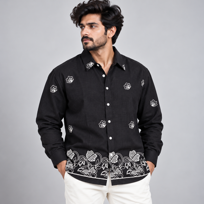 Men's Full sleeve lenin  Bottom Embroidery Shirts single pcs @350 and Buy 3 pc combo @999[D2]