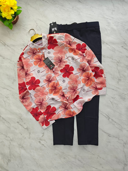 2 in 1 Combo viscose printed shirts + Twill polo fit pant buy @600 rs only[Navy]