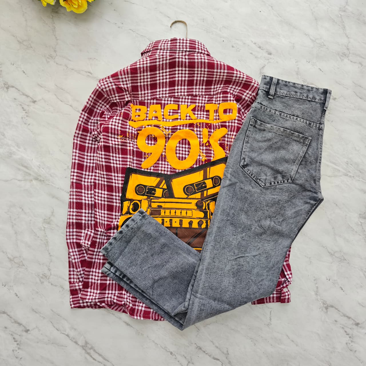 2 in 1 combo MFW back printed shirts + plain mom fit jeans combo buy @550 rs only
